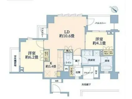 横濱紅葉坂レジデンス弐番館(2LDK/10階)の間取り写真