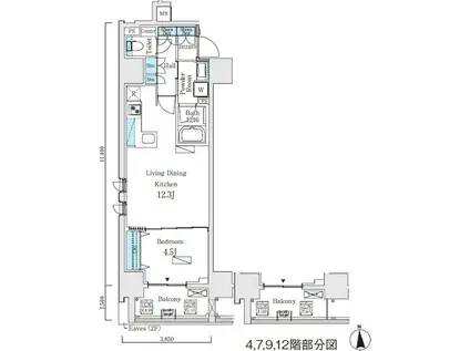 プライマル上野・稲荷町(1LDK/7階)の間取り写真