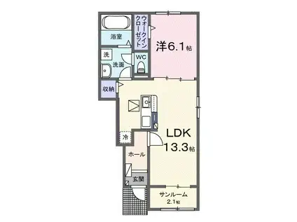 ベルシオン東山崎町A(1LDK/1階)の間取り写真