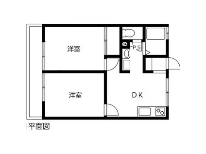 ユトリロ宮ノ西(2DK/2階)の間取り写真