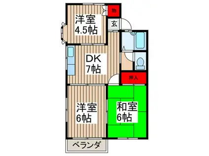 モンシェリー曽谷A棟(3DK/1階)の間取り写真