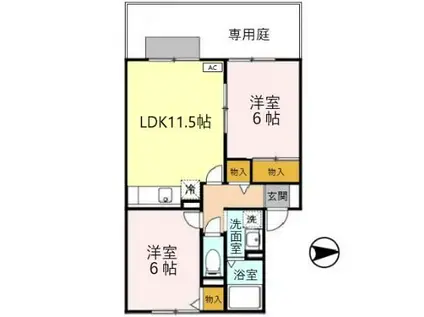 ラ・カージェ松浦(2LDK/1階)の間取り写真