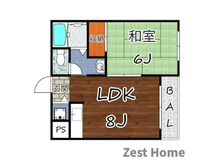 レファインド武庫川(1LDK/2階)の間取り写真