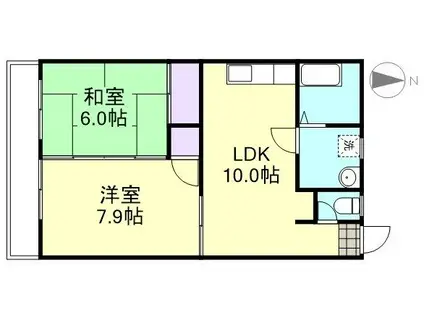 リバーサイドヤマモト(2LDK/3階)の間取り写真