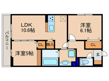 エレガンスビュー(2LDK/3階)の間取り写真