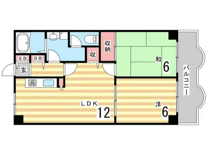 フォルチューナ芦屋(2LDK/3階)の間取り写真