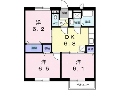 フラワーポ-ト A(3DK/2階)の間取り写真