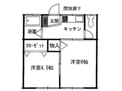 ハイツ鷹取(2K/2階)の間取り写真