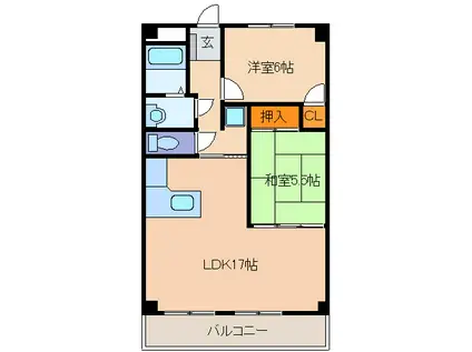 茶山グリーンビル(2LDK/4階)の間取り写真