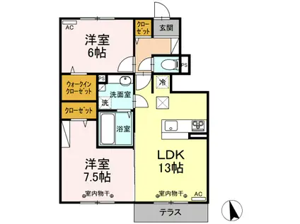 D-ROOM リーベンベルク102小型犬1匹のみ(2LDK/1階)の間取り写真
