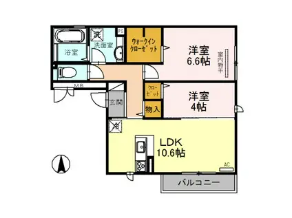 セントラルヴィレッジB棟(2LDK/1階)の間取り写真