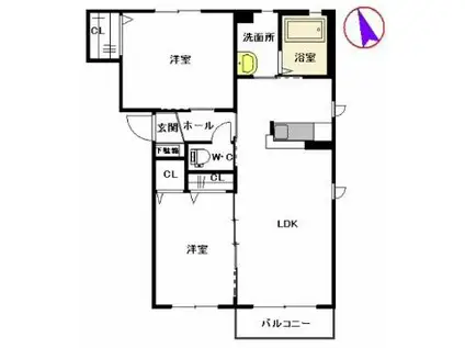 パトリー安心院 B棟(2LDK/2階)の間取り写真