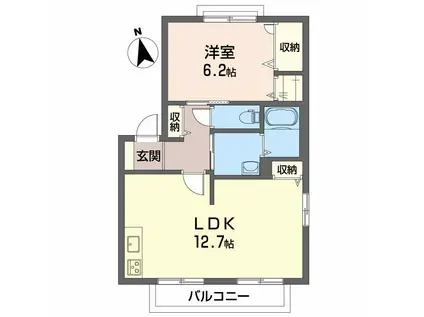 シャーメゾン東垣生B棟(1LDK/2階)の間取り写真