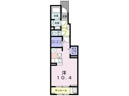 ルア・ノヴァ(ワンルーム/1階)の間取り写真