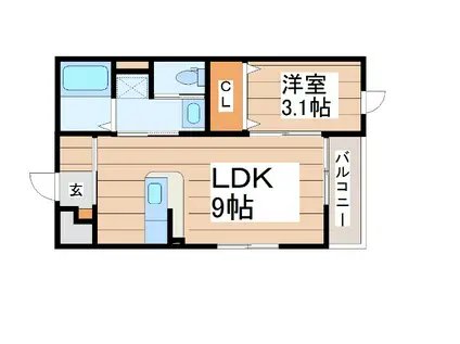 サン・ヴィレッジB棟(1LDK/2階)の間取り写真