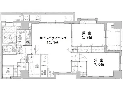 プライマル福岡平尾(2LDK/2階)の間取り写真