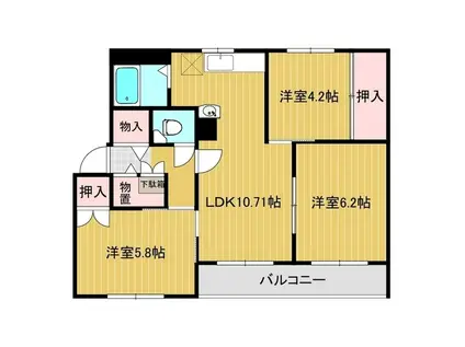クラージュ春光I(3LDK/1階)の間取り写真
