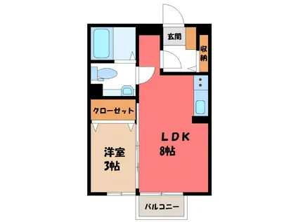 エスポワールB(1LDK/2階)の間取り写真