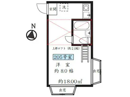 サンリバー宮戸(ワンルーム/2階)の間取り写真