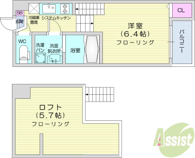 フローラ福住町(ワンルーム/2階)の間取り写真