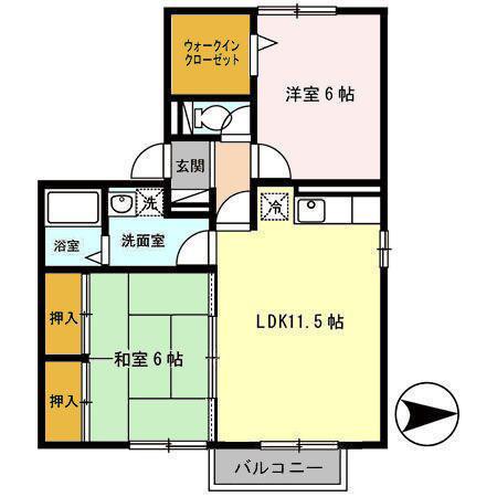 サンシルフィーK(2LDK/2階)の間取り写真