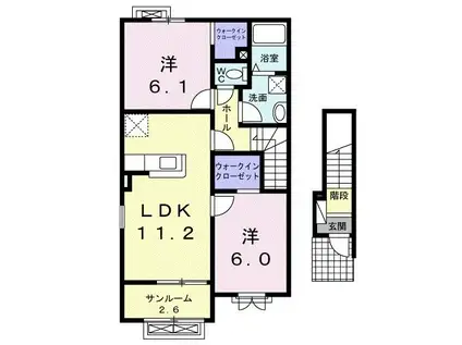 ソフテイルD(2LDK/2階)の間取り写真