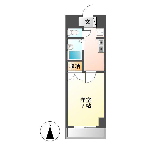 地下鉄東山線 高畑駅 徒歩3分 7階建 築33年(1K/6階)の間取り写真