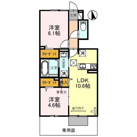 ラヴィーベール江井島(2LDK/1階)の間取り写真