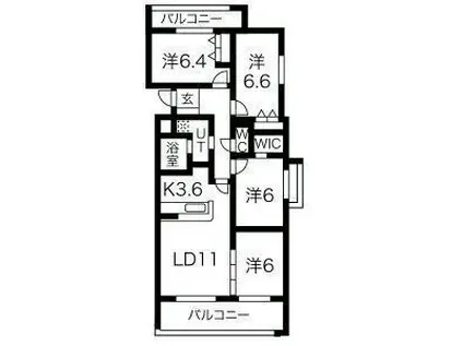 アクレール小笹南坂(4LDK/4階)の間取り写真