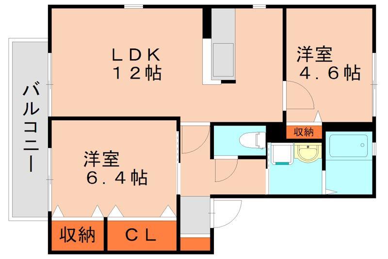 サンセール篠栗II  G棟(2LDK/2階)の間取り写真
