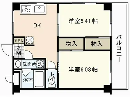 スカイハイツ山口(2DK/4階)の間取り写真