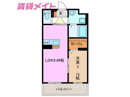 LUANA(1LDK/3階)の間取り写真