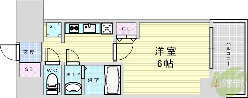 プランドール新北野(1K/5階)の間取り写真