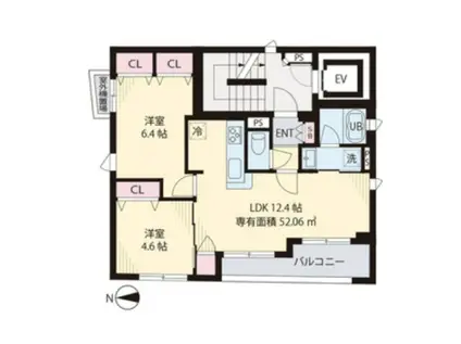 ウェスティング中野沼袋(2LDK/4階)の間取り写真