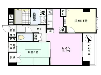 サウスヒルサイドテラス(2LDK/4階)の間取り写真