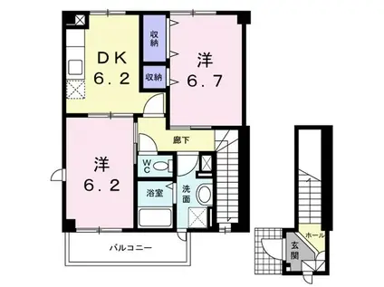 ラ・セーラK(2DK/2階)の間取り写真