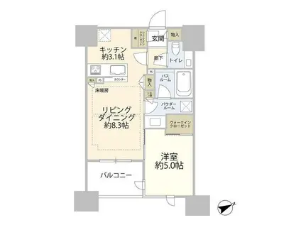 シティハウス四谷津の守坂(1LDK/12階)の間取り写真