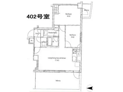 SOCIETY OPUS ONE(2LDK/4階)の間取り写真