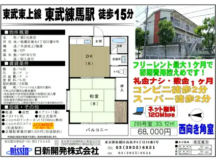 第2光寿荘(1DK/2階)の間取り写真