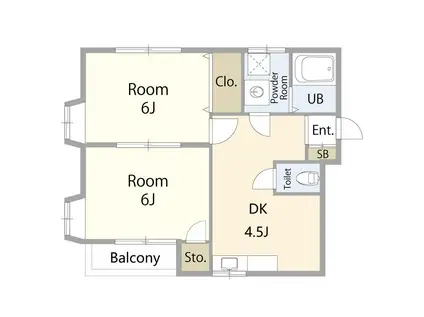 アジュール(2DK/2階)の間取り写真