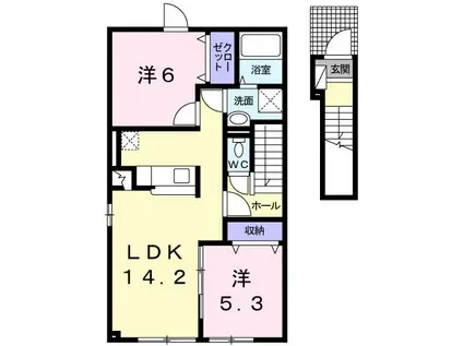 プランタン シャリテV(2LDK/2階)の間取り写真