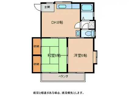 エーデルハイム(2DK/1階)の間取り写真