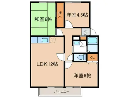 サンビレッジ苅田 B棟(3LDK/1階)の間取り写真