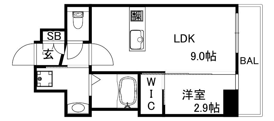 スワンズシティ神戸湊川II(1LDK/2階)の間取り写真