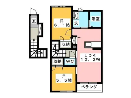 ROYAL YORK IV B棟(2LDK/2階)の間取り写真