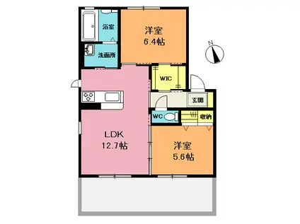 アドバンス A棟(2LDK/1階)の間取り写真