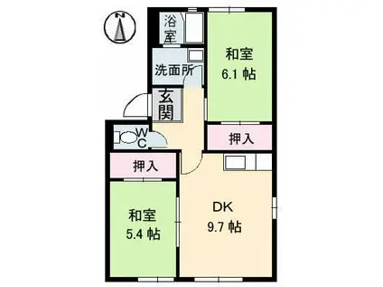 プライムハウスB(2DK/1階)の間取り写真