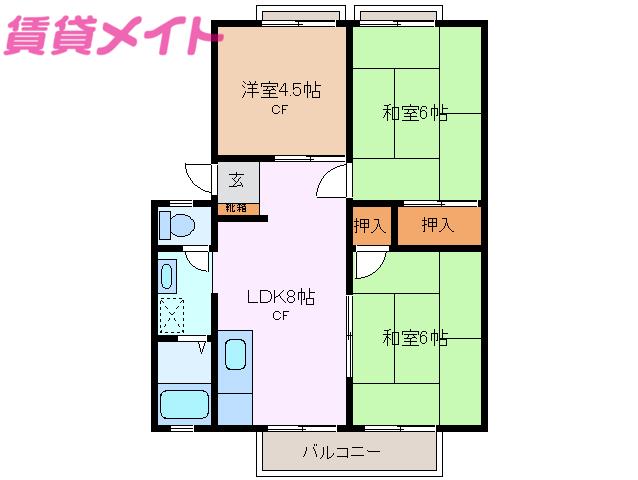 シャンポールAK(3LDK/2階)の間取り写真
