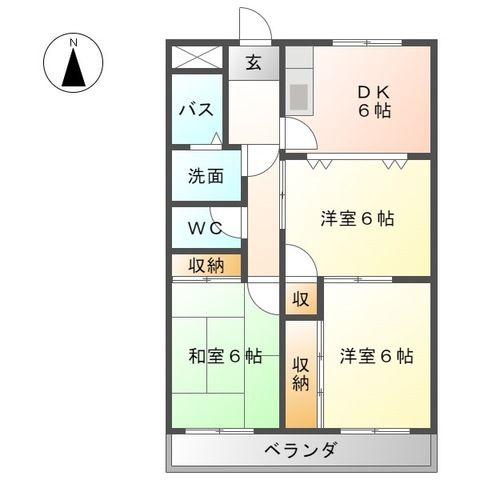 ヴァンベール文ヶ岡Ⅱ(3DK/1階)の間取り写真
