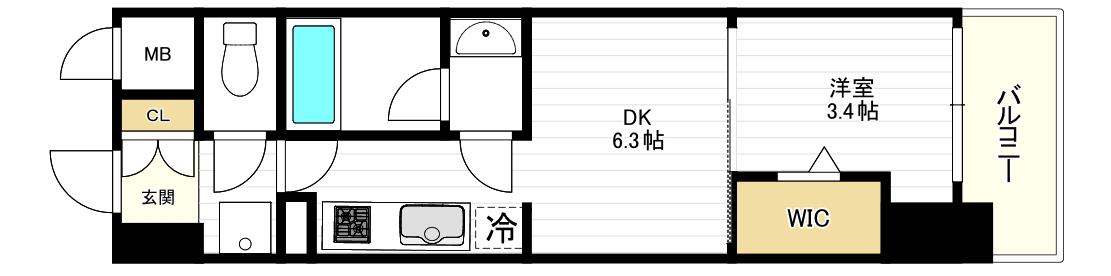 ALIVIS九条(1DK/12階)の間取り写真